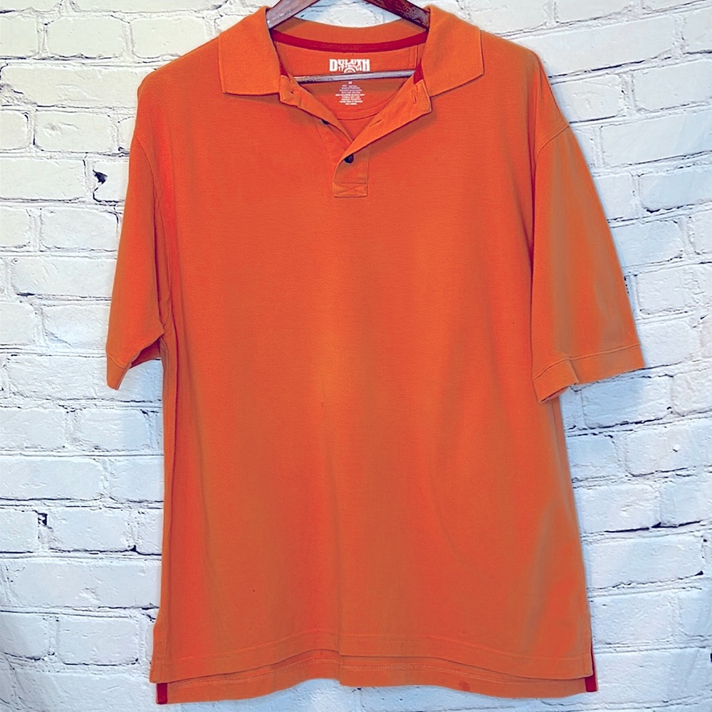 Duluth Trading Company Orange Collared Short Sleeve Polo Shirt Size Medium